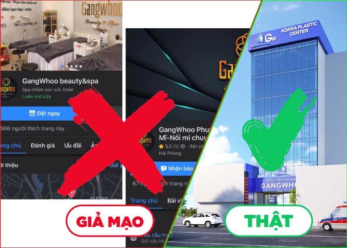 Địa chỉ thẩm mỹ đang sử dụng thương hiệu của Gangwhoo để lừa đảo khách hàng